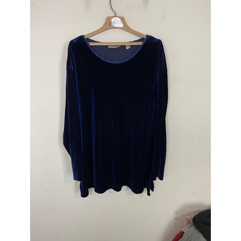 Amanda Smith Women Shirt 24W Blue Velvet Holiday Party Fairy Cocktail Fall Tunic